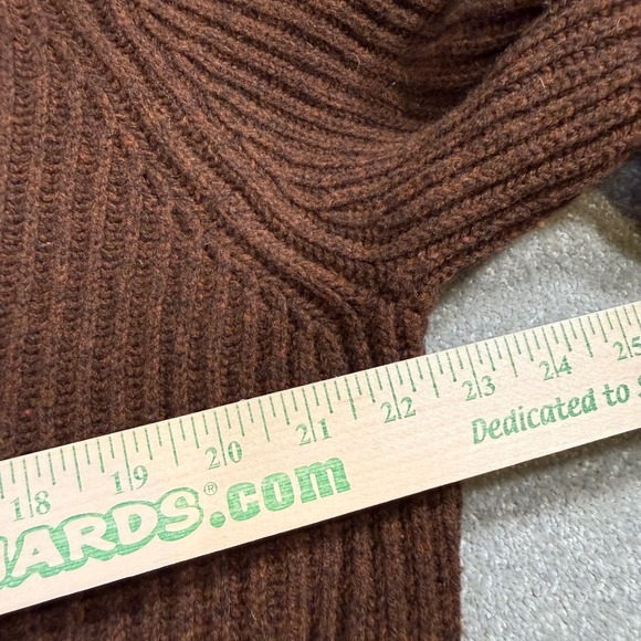 J Crew Lambswool Shawl Cardigan Mens L Brown Leather Elbow Patches Dark Academia - Picture 9 of 10